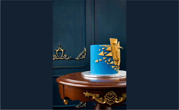 Golden And Blue Cake